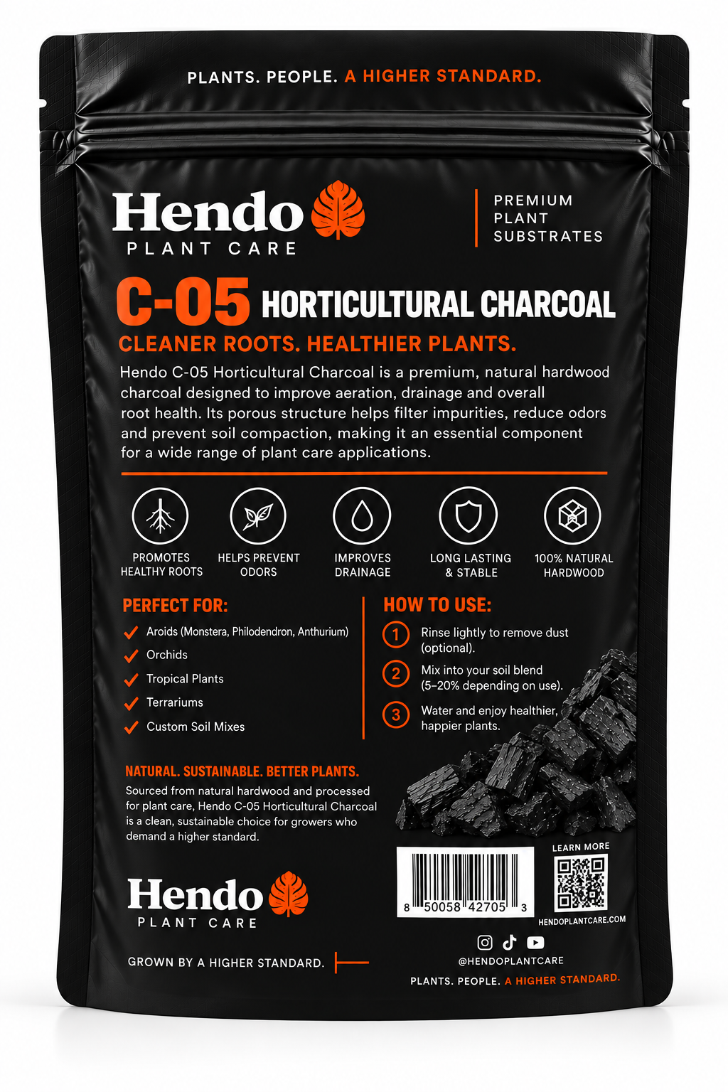 Hendo Plant Care C-05 Horticultural Charcoal back packaging